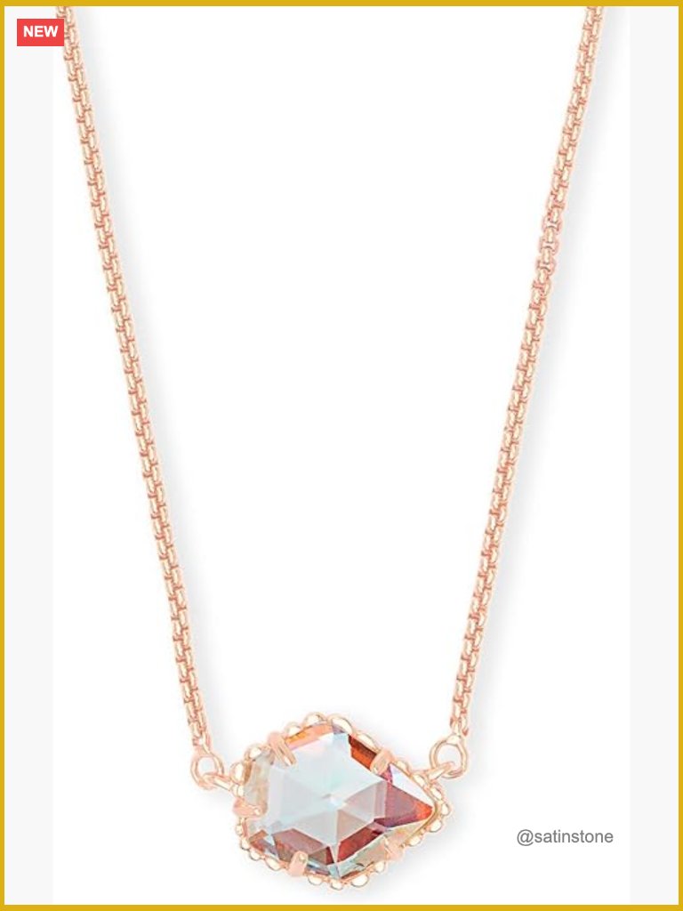 Pendant Necklace With Dichroic Glass, Brass, 15" Chain